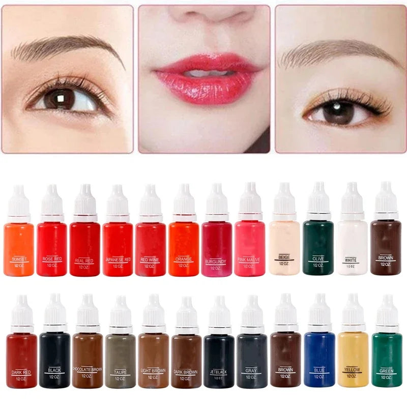 23-Color Permanent Makeup Pigments - Natural Eyebrow & Lip Tattoo Ink for Microblading