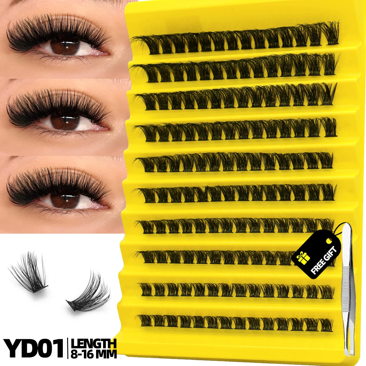 GROINNEYA Cluster Lashes, Natural Eyelash Extensions, Volume Individual Lashes, Mixed Tray, Faux Mink