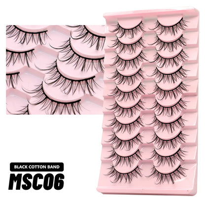 GROINNEYA 5/10 Pairs Natural False Eyelashes, Manga 3D Faux Mink, Soft Winged, Realistic Extensions