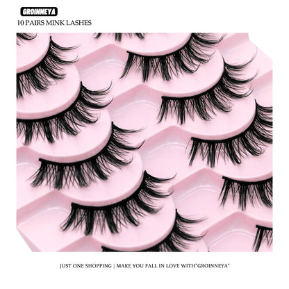 GROINNEYA 5/10 Pairs Natural False Eyelashes, Manga 3D Faux Mink, Soft Winged, Realistic Extensions