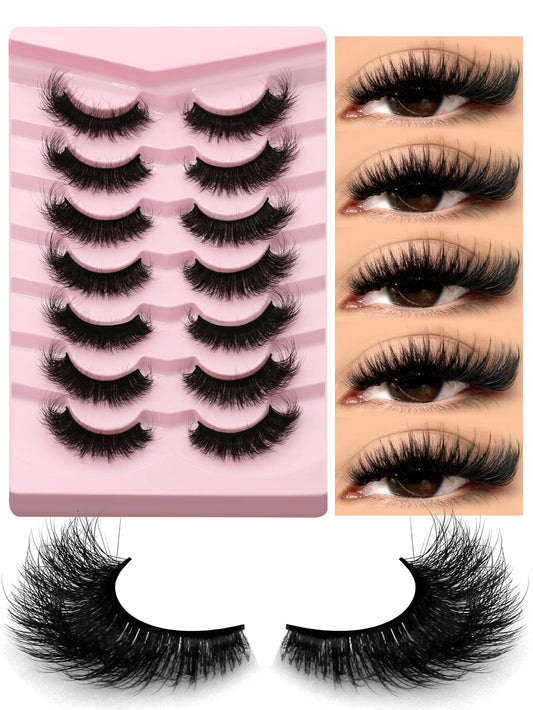 GROINNEYA Cat Eye Eyelashes, Wispy Faux Mink, Fluffy False Lashes, Soft Eye Makeup, Volume Extensions