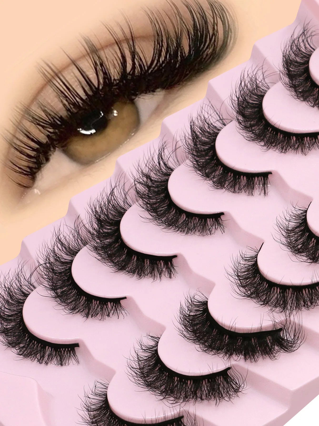 GROINNEYA Cat Eye Eyelashes, Wispy Faux Mink, Fluffy False Lashes, Soft Eye Makeup, Volume Extensions