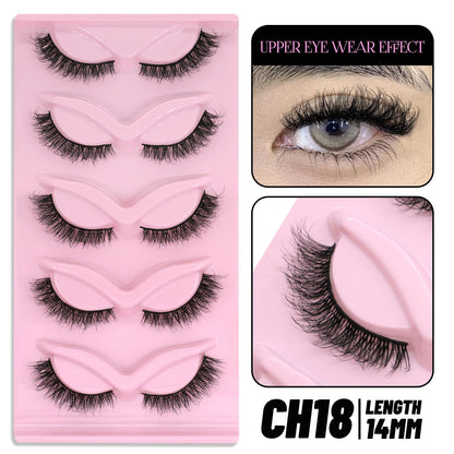 GROINNEYA Cat Eye Lashes, 5 Pairs, Wispy Faux Mink, Natural Look, Fluffy False Eyelashes