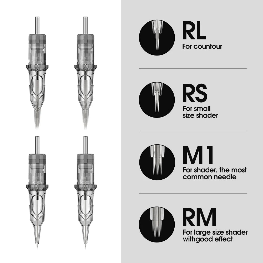 XNET X-RAY 40PCS Tattoo Needle Cartridges - RL, RM, RS, M1 Sterilized & Safe