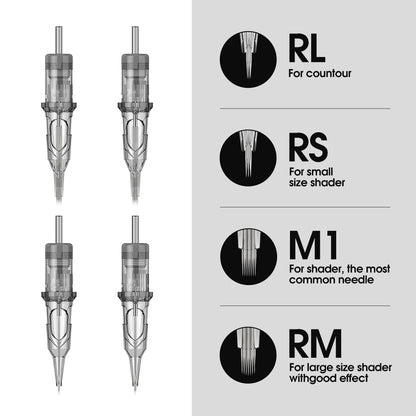 XNET X-RAY 40PCS Tattoo Needle Cartridges - RL, RM, RS, M1 Sterilized & Safe