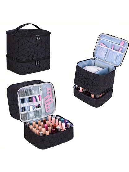 Women's Double-Layer Nail Polish Storage Bag - Portable Organizer & Travel Essential