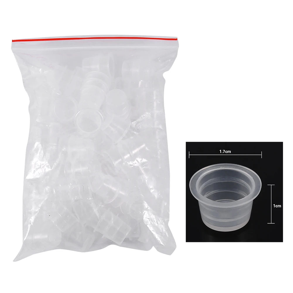 100PCS Tattoo Ink Cups - Medium/Large Plastic Clear White Ink Holders for Pigment