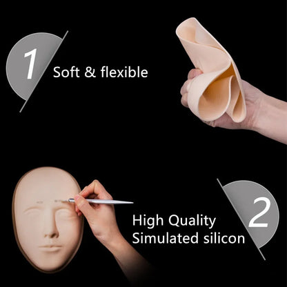 5D Flexible Liquid Silicone Skin - Full-Face Eyebrow & Lip Microblading Practice Tool