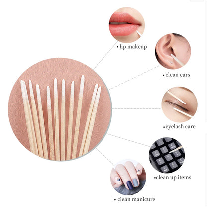 100/300PCS Disposable Cotton Swab Brushes - Lint-Free Micro Makeup & Glue Removers