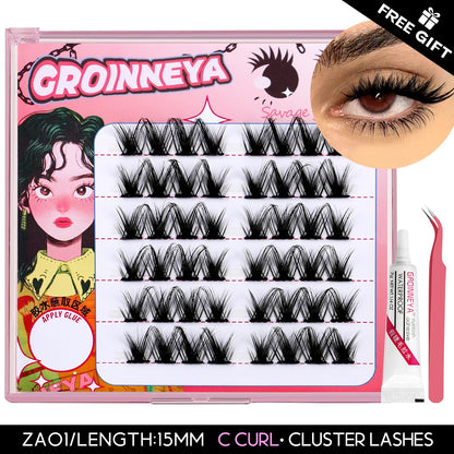 GROINNEYA Lash Clusters Kit False Eyelashes & Tools Lash Bond And Seal And Eyelash Tweezers DIY Lash Extension Kit Makeup