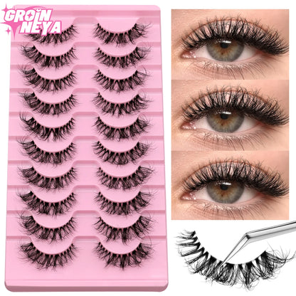 GROINNEYA 5/10 Pairs Mink Eyelashes, Invisible Band, Natural False Lashes, 3D Faux Mink Extensions