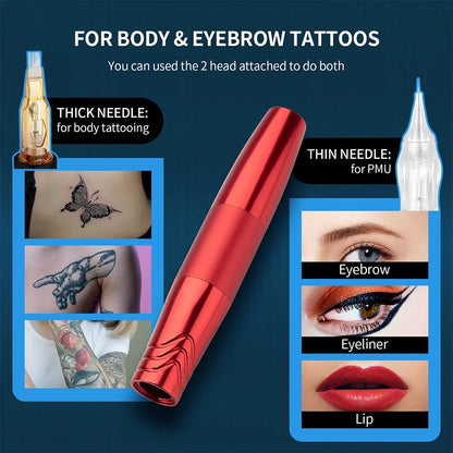 12000RPM Dual-Head Tattoo Rotary Pen - Coreless Motor for PMU, Body, Brows, Lips, Eyeliner