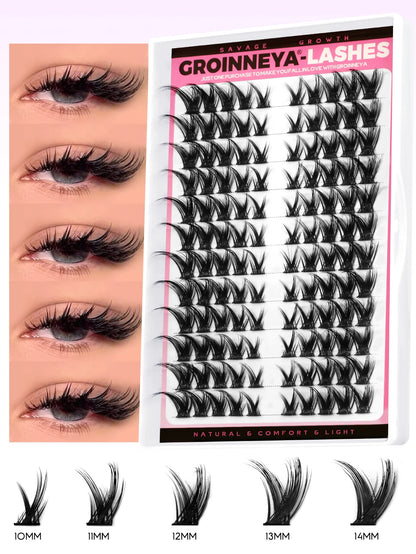 GROINNEYA Cluster Lashes Cat Eye Lashes Individual Lashes Natural Look Mixed Tray DIY Eyelash Extension Volume Lash Clusters