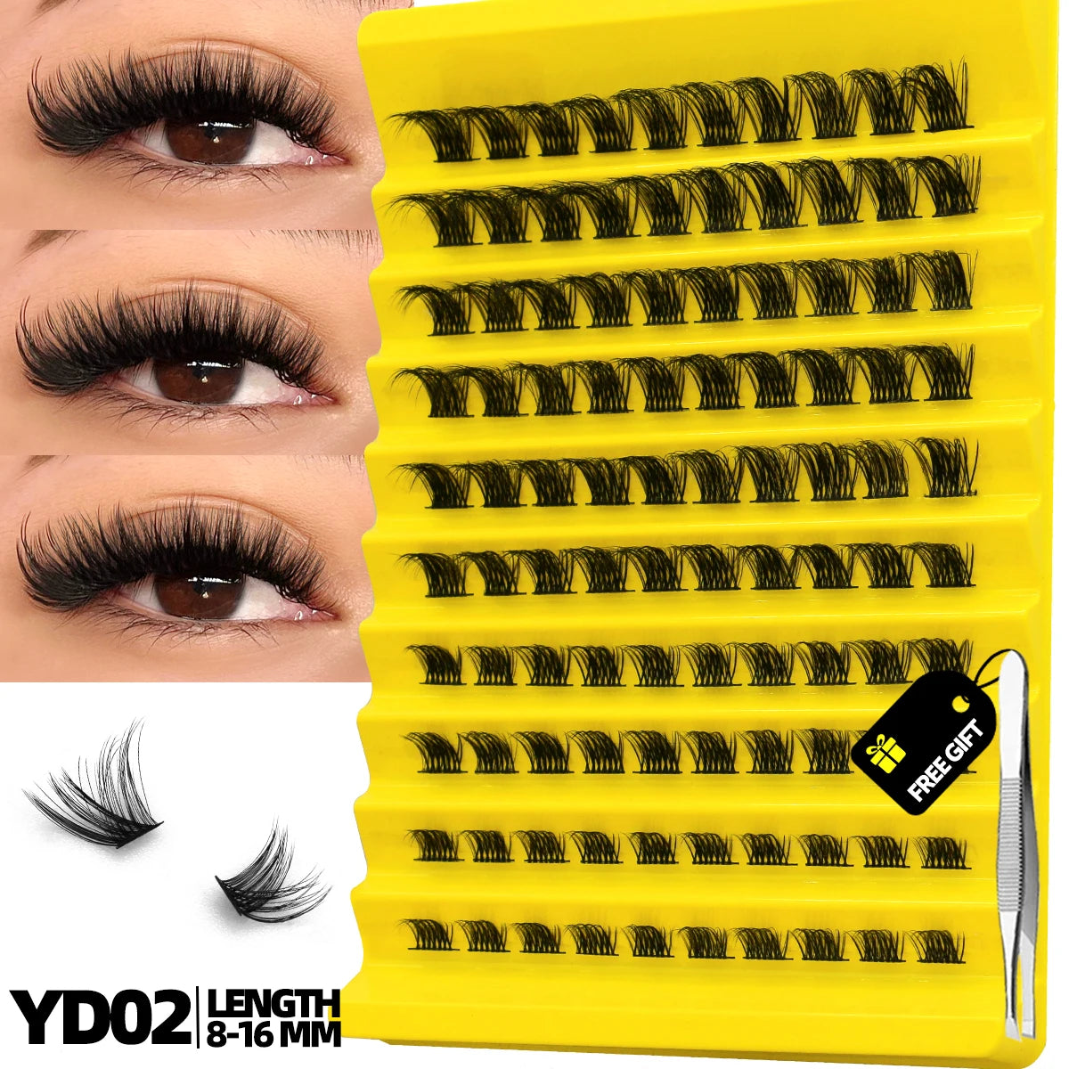 GROINNEYA Cluster Lashes, Natural Eyelash Extensions, Volume Individual Lashes, Mixed Tray, Faux Mink