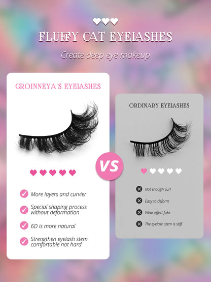 GROINNEYA 3D Fluffy Faux Mink Lashes, Dramatic Volume, Natural Extension Look