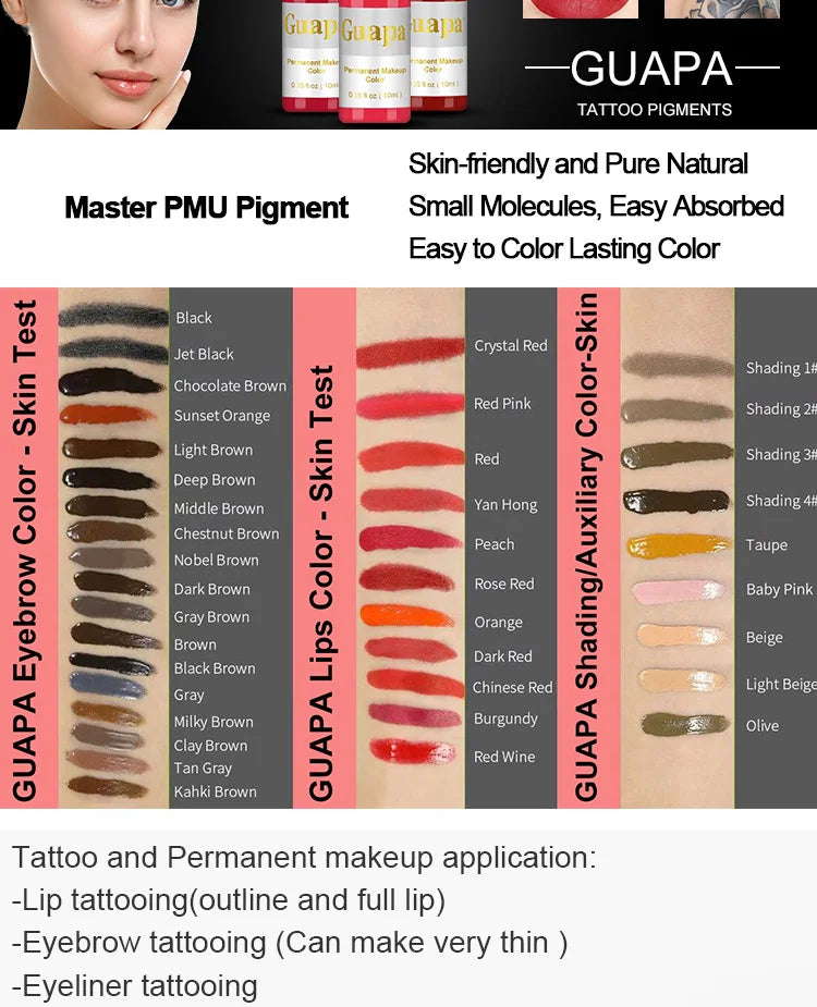 10ML Permanent Makeup Tattoo Ink for Lips, Eyebrows & Eyeliner Micro Pigment