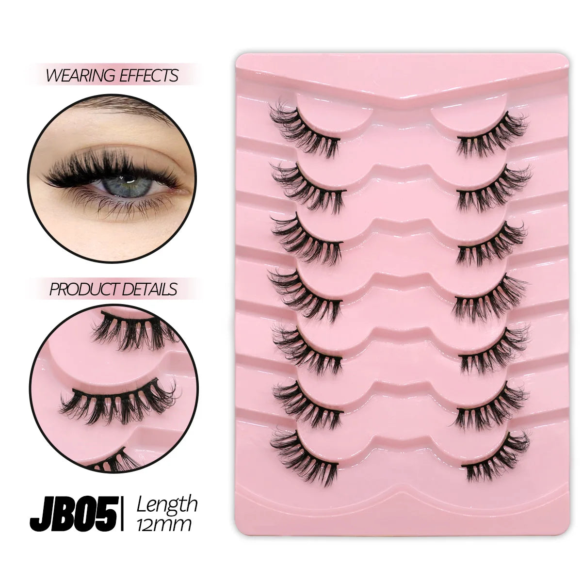 GROINNEYA Half Eye Lashes, 5/7 Pairs, New Faux Mink, Wispy Fluffy False Eyelashes, Cat Eye Extensions