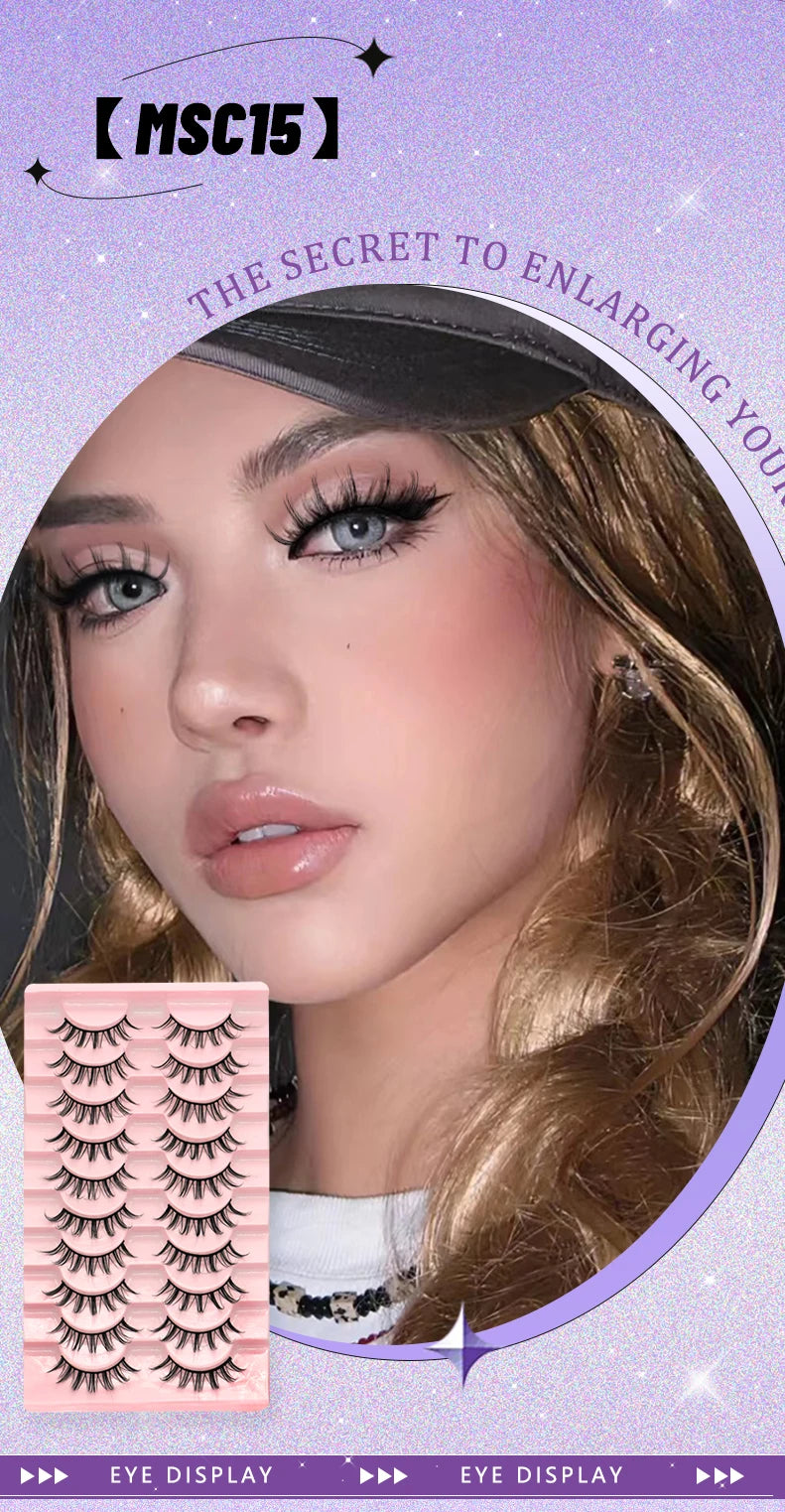 GROINNEYA 5/10 Pairs Natural False Eyelashes, Manga 3D Faux Mink, Soft Winged, Realistic Extensions