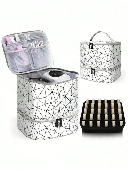 Women's Double-Layer Nail Polish Storage Bag - Portable Organizer & Travel Essential