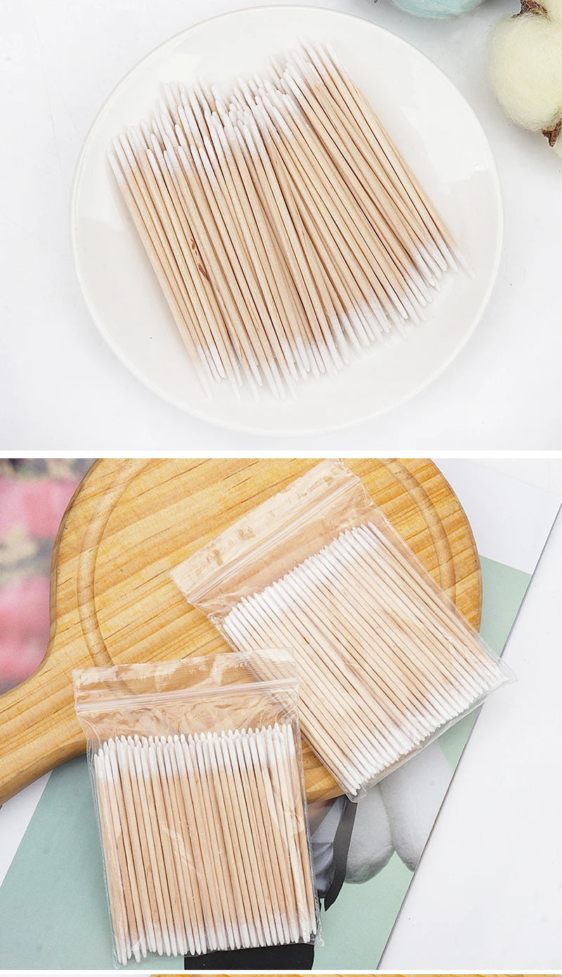 100/300PCS Disposable Cotton Swab Brushes - Lint-Free Micro Makeup & Glue Removers