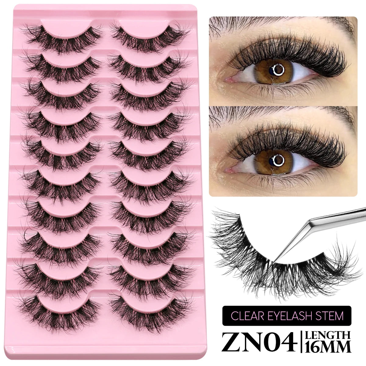 GROINNEYA 5/10 Pairs Mink Eyelashes, Invisible Band, Natural False Lashes, 3D Faux Mink Extensions