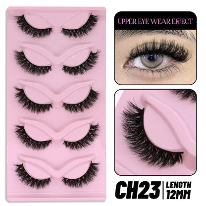 GROINNEYA Cat Eye Lashes, 5 Pairs, Wispy Faux Mink, Natural Look, Fluffy False Eyelashes