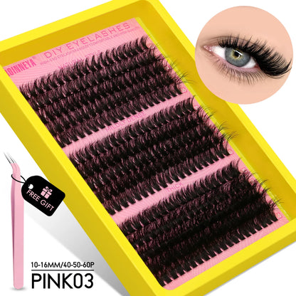 GROINNEYA Cluster Lashes Kit Fluffy Individual Lashes Volume Mixed Tray Faux Mink Lashes Eyelash Extension Makeup