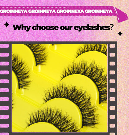 GROINNEYA 5/7/9 Pairs Eyelashes Faux Mink Eyelashes Extension Natural False Eyelashes 3D Wispy Lashes Manga Lashes