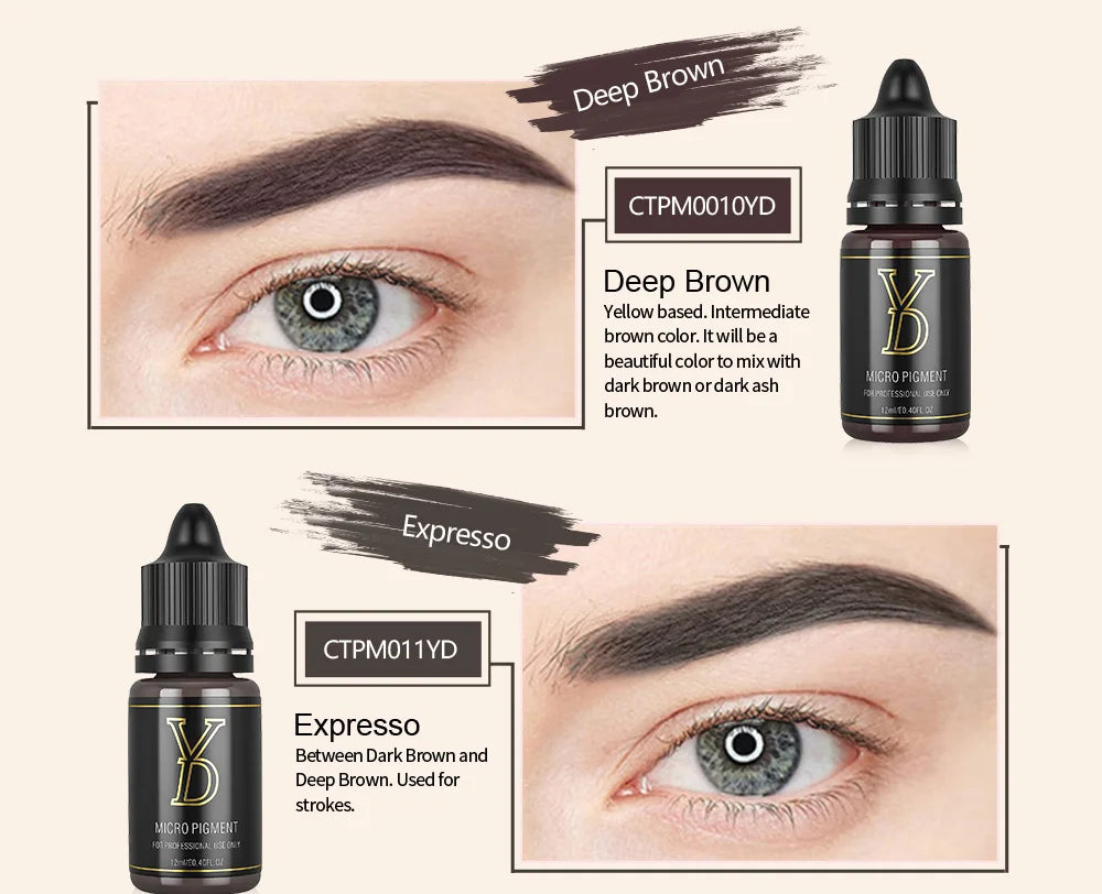 YD 12ML 20-Color Tattoo Microblading Ink for Eyebrows & Eyeliner - Semi Permanent