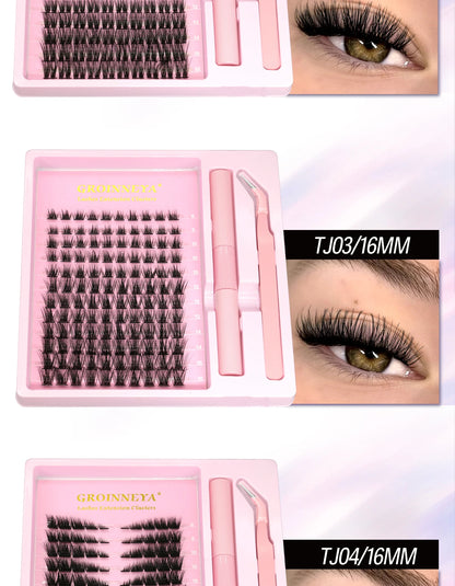 GROINNEYA Lash Clusters Kit, Waterproof Strong Hold, DIY Lash Extensions, Bond & Seal, Tweezers