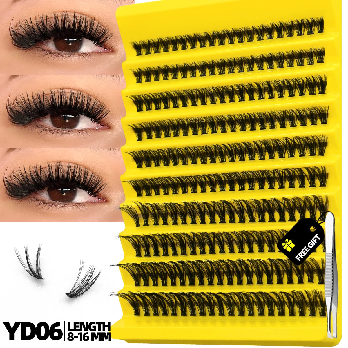 GROINNEYA Cluster Lashes, Natural Eyelash Extensions, Volume Individual Lashes, Mixed Tray, Faux Mink