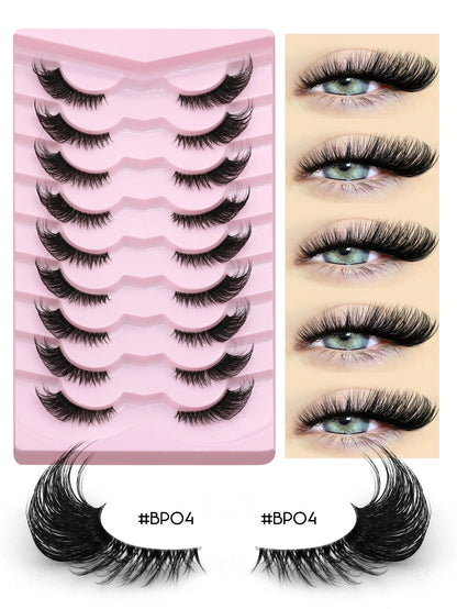 GROINNEYA Half Lashes, 3D Natural False Cat Eye Lashes, Soft Cross, Clear Band, Eyelash Extensions