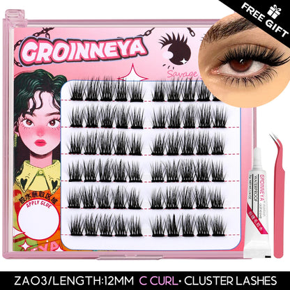 GROINNEYA Lash Clusters Kit False Eyelashes & Tools Lash Bond And Seal And Eyelash Tweezers DIY Lash Extension Kit Makeup