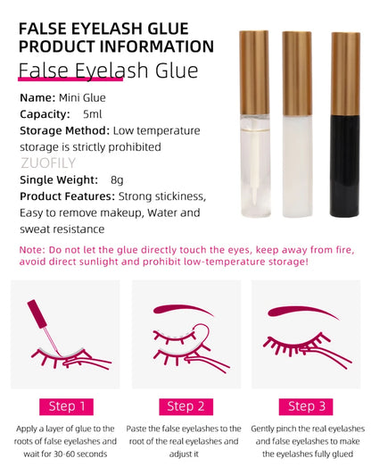 5ml Eyelash Extension Glue, Quick-Dry, Long-Lasting, Black/Clear/White, No-Irritation Adhesive