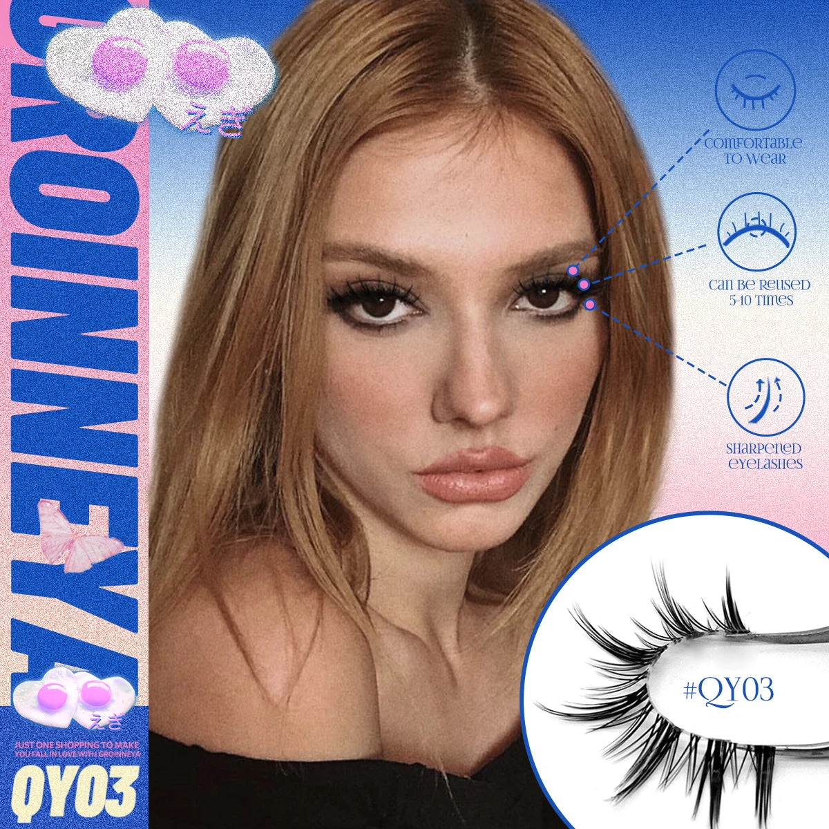 GROINNEYA Cat eye Lashes 5/6 pairs Clear Band Lashes Natural Look 6D Wispy Eyelashes False Lashes Eyelashs Extension