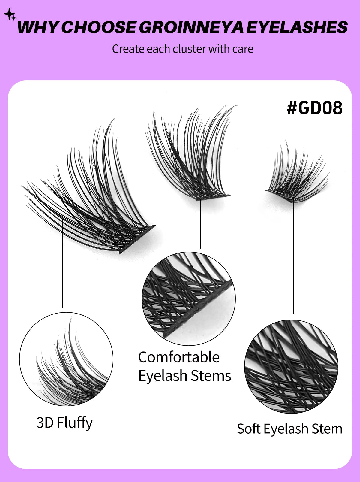 GROINNEYA Cluster Lashes, Natural Eyelash Extensions, Volume Individual Lashes, Mixed Tray, Faux Mink