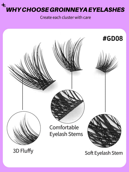 GROINNEYA Cluster Lashes, Natural Eyelash Extensions, Volume Individual Lashes, Mixed Tray, Faux Mink