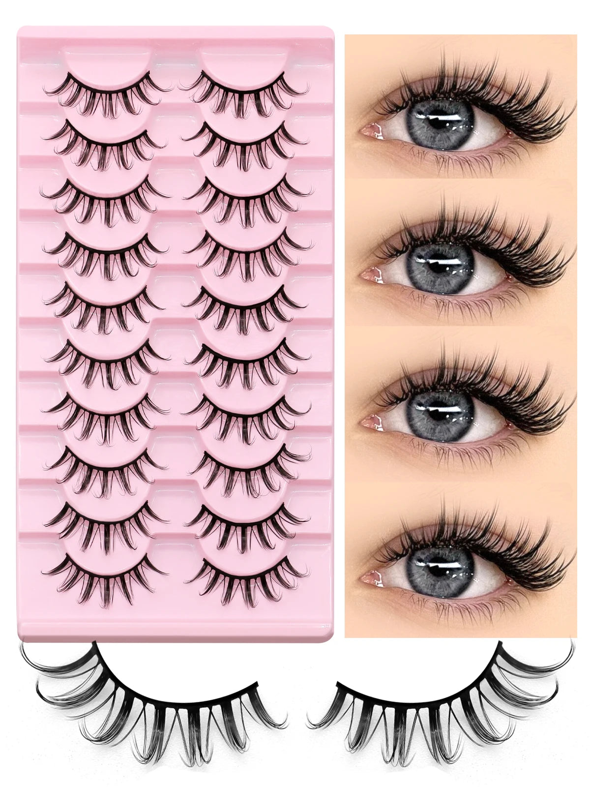 GROINNEYA Manga Faux Mink 3D Lashes, Fluffy Cross Wispy, Natural Extension Look