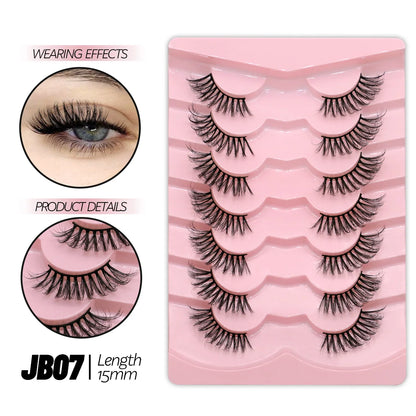 GROINNEYA Half Eye Lashes, 5/7 Pairs, New Faux Mink, Wispy Fluffy False Eyelashes, Cat Eye Extensions