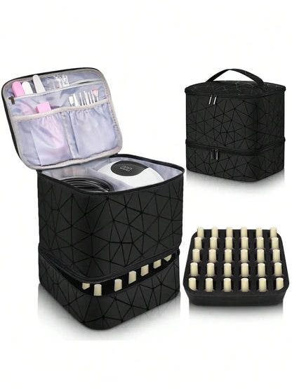 Women's Double-Layer Nail Polish Storage Bag - Portable Organizer & Travel Essential