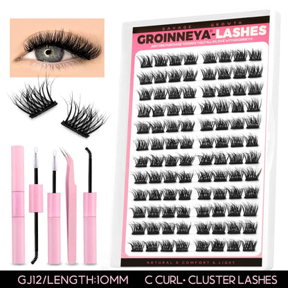 GROINNEYA Lash Clusters Kit DIY Lash Extension Kit Individual Lashes Cluster with Lash Bond & Seal & Remover EyeLashes Extension