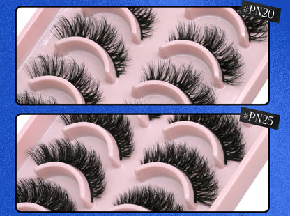 GROINNEYA 3D Natural Eyelashes, 5/10 Pairs, Fluffy Wispy, Cross, Cat Eye Lash Extensions Makeup