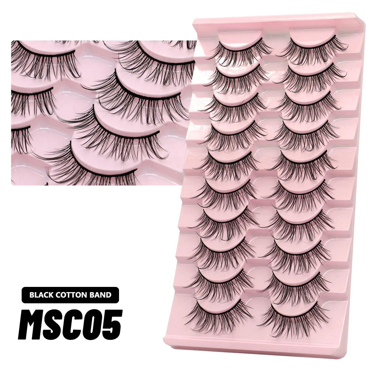 GROINNEYA 5/10 Pairs Natural False Eyelashes, Manga 3D Faux Mink, Soft Winged, Realistic Extensions