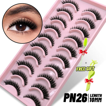 GROINNEYA 3D Natural Eyelashes, 5/10 Pairs, Fluffy Wispy, Cross, Cat Eye Lash Extensions Makeup