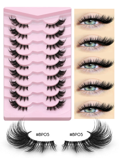 GROINNEYA Half Lashes, 3D Natural False Cat Eye Lashes, Soft Cross, Clear Band, Eyelash Extensions