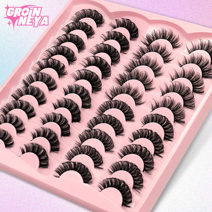 GROINNEYA 5/20 Pairs Russian Strip Lashes, DD Curl, Natural Lashes, 4 Styles, Eyelash Extensions