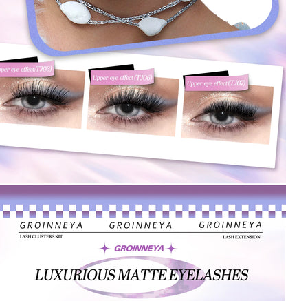 GROINNEYA Lash Clusters Kit, Waterproof Strong Hold, DIY Lash Extensions, Bond & Seal, Tweezers