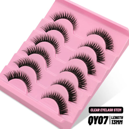 GROINNEYA Cat eye Lashes 5/6 pairs Clear Band Lashes Natural Look 6D Wispy Eyelashes False Lashes Eyelashs Extension