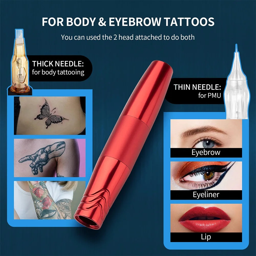 12000RPM Dual-Head Tattoo Rotary Pen - Coreless Motor for PMU, Body, Brows, Lips, Eyeliner