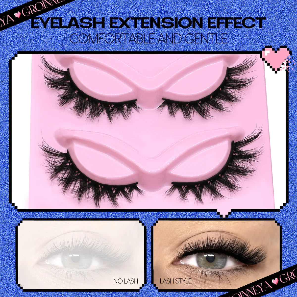 GROINNEYA 5 Pairs Cat Eye Lashes, Winged End, Elongated Faux Mink, Natural Eyelash Extensions